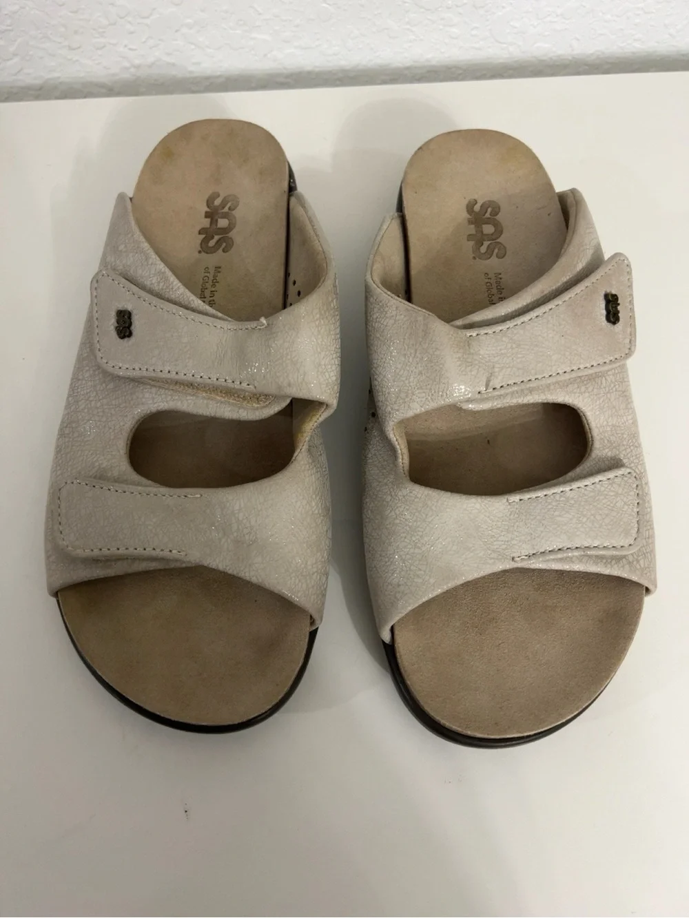 SAS Women’s 8 M Bone Leather Adjustable Comfort Slide Sandals Made USA